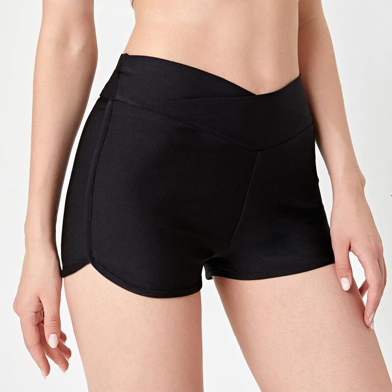 

Solid V Waist Biker Shorts, Black