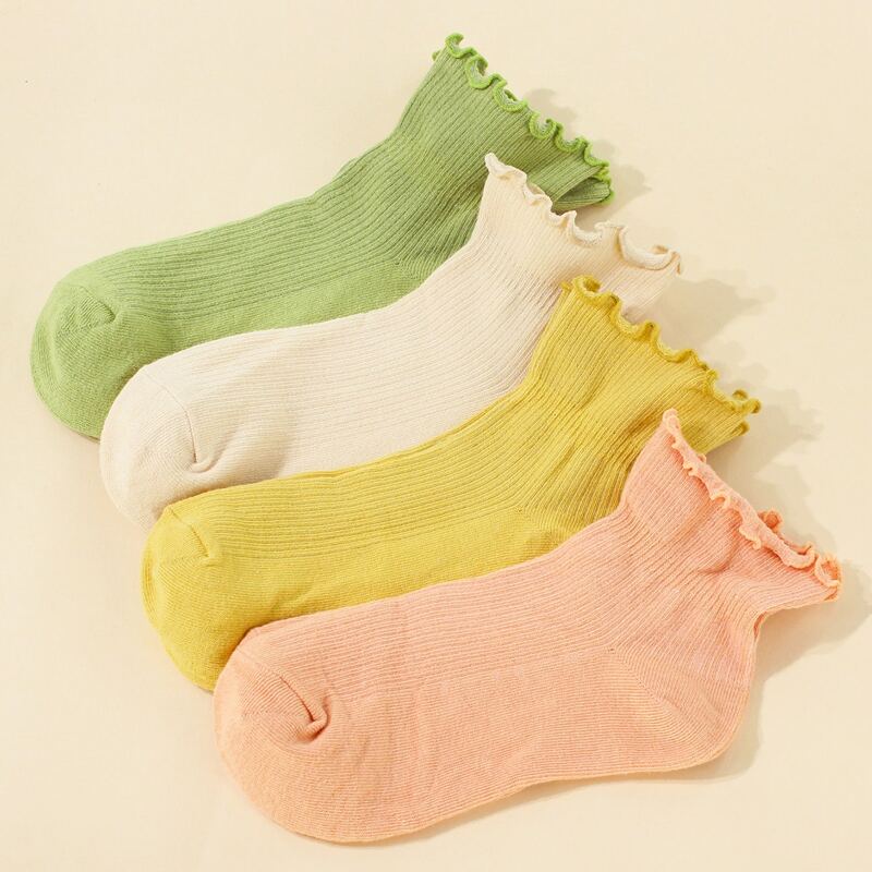

4pairs Frill Trim Socks, Multicolor