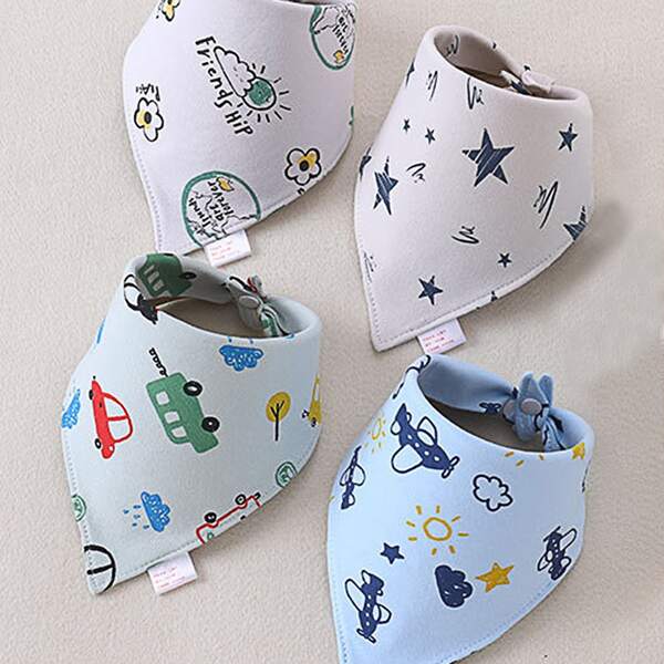 

4pcs Baby Star Print Bib, Multicolor