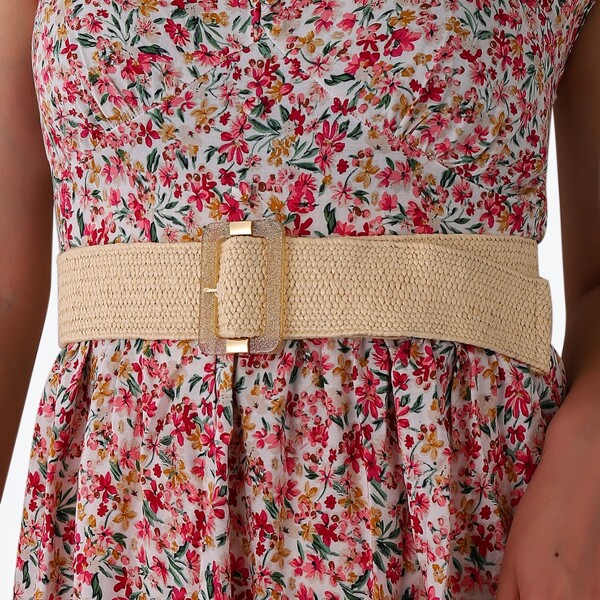 

Geo Buckle Woven Belt, Beige