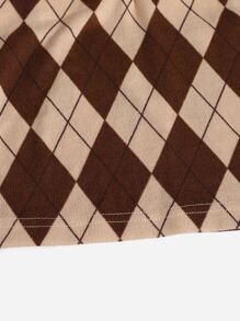 SHEIN Qutie Argyle Crop Cami Top - Coffee Brown - View 4