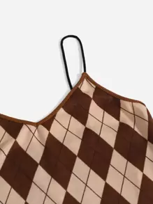 SHEIN Qutie Argyle Crop Cami Top - Coffee Brown - View 5