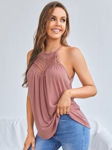 SHEIN LUNE Solid Cutout Detail Tie Back Halter Top - Dusty Pink - View 5