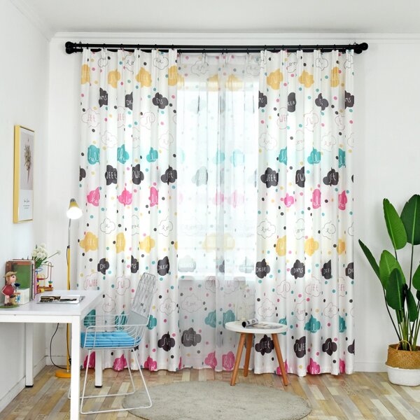 

1pc Kids Polka Dot & Letter Graphic Curtain, Multicolor