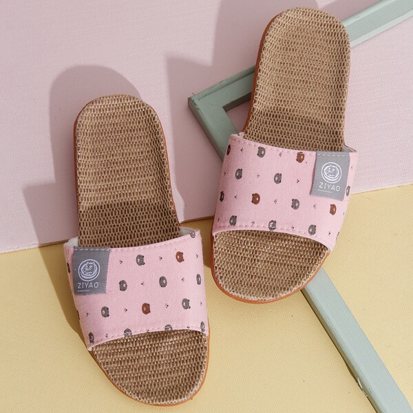

Cartoon Graphic Linen Bedroom Slippers, Pink