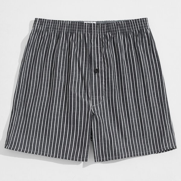 

Men Striped Button Pajama Shorts, Black