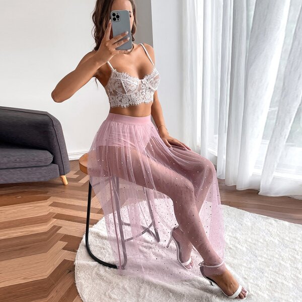 

2 In 1 Galaxy Mesh Skirt, Baby pink