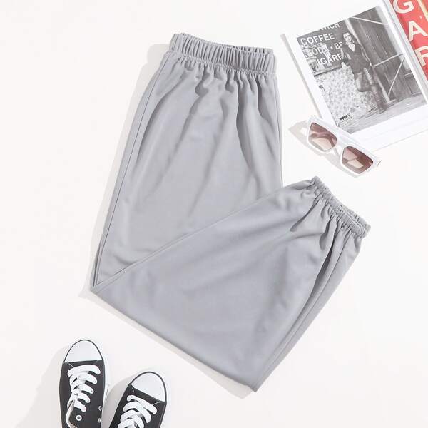 

Plus Solid Elastic Waist Sweatpants, Grey
