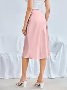 SHEIN BAE Zipper Side Solid Satin Skirt - Baby Pink - View 2