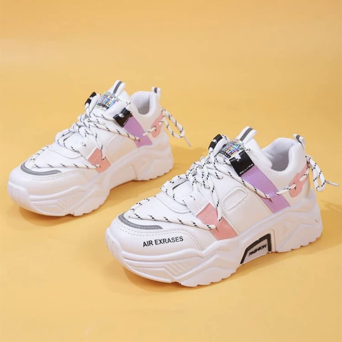 

Lace-up Front Mesh Panel Chunky Sneakers, White