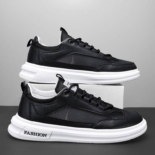 

Men Lace-up Front Mesh Panel Skate Shoes, Black