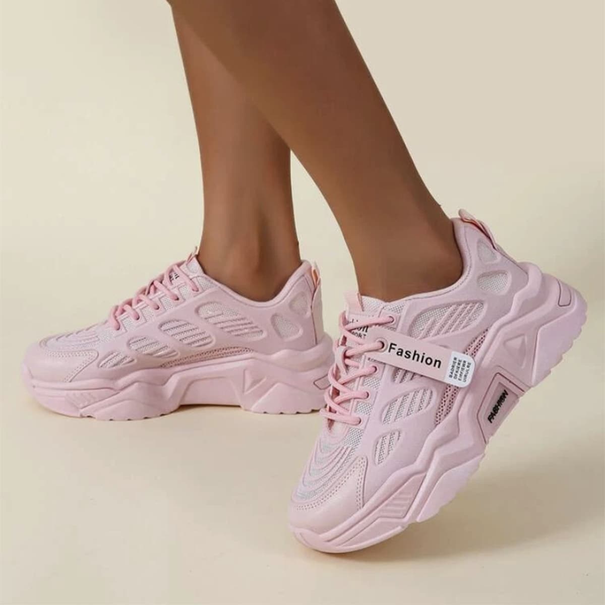 

Lace-up Front Mesh Panel Chunky Sneakers, Pink
