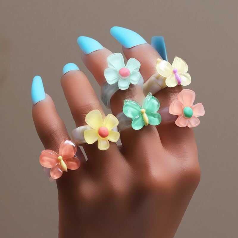 

6pcs Floral Decor Ring, Multicolor