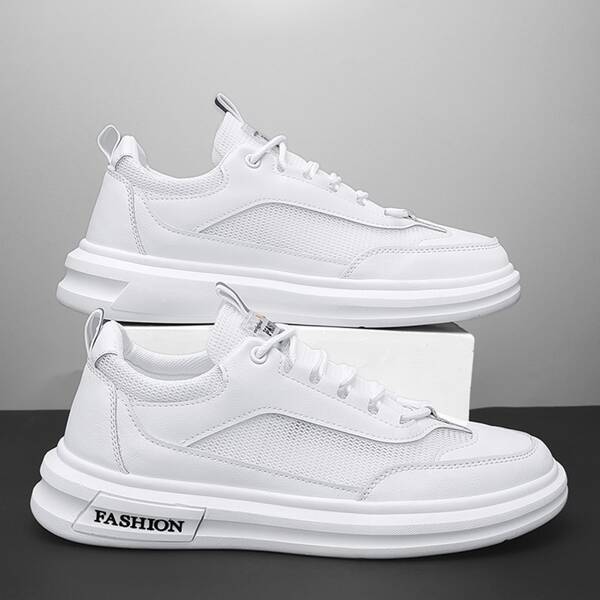 

Men Lace-up Front Mesh Panel Skate Shoes, White