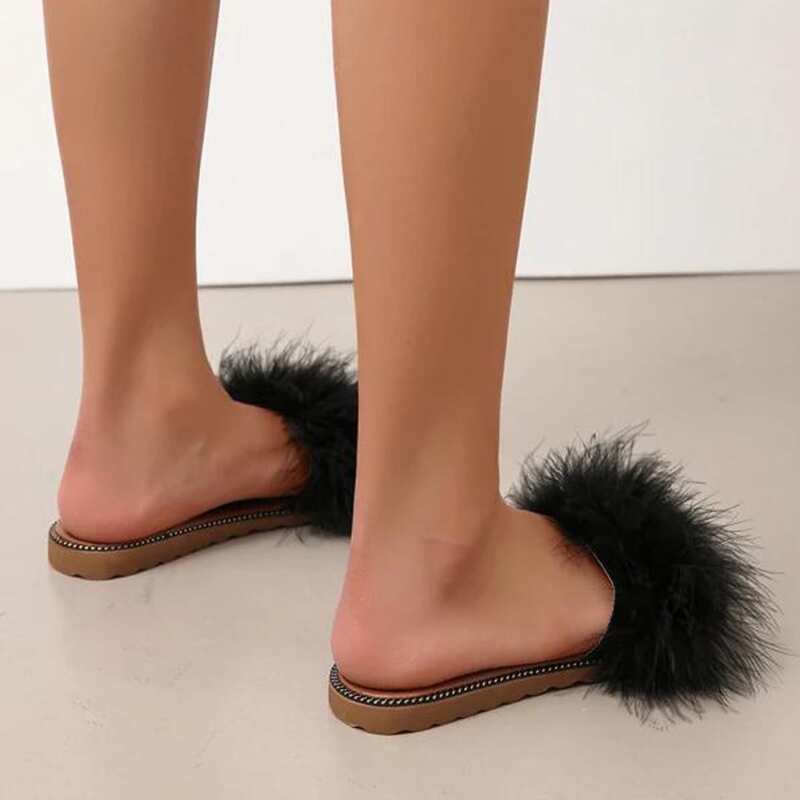 

Fluffy Slide Sandals, Black