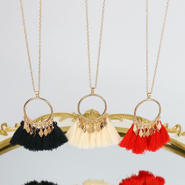 

3pcs Tassel Charm Necklace, Multicolor