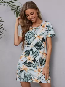 Tropical Print Tunic Dress - Multicolor - View 1
