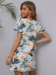 Tropical Print Tunic Dress - Multicolor - View 2