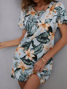 Tropical Print Tunic Dress - Multicolor - View 5