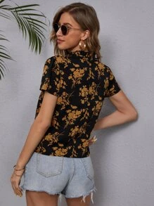 SHEIN Clasi Floral Print Notch Neck Blouse - Multicolor - View 2