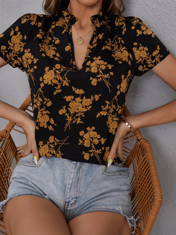 SHEIN Clasi 印花缺口V領襯衫 - 彩色 - 查看 1