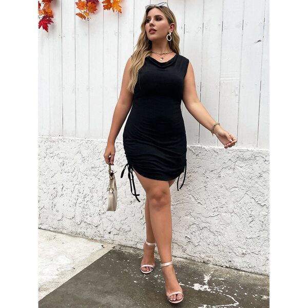 

Plus Drawstring Side Bodycon Dress, Black