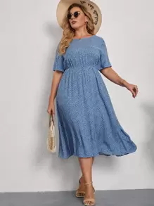 SHEIN Clasi Plus All Over Print A-line Dress - Blue - View 4