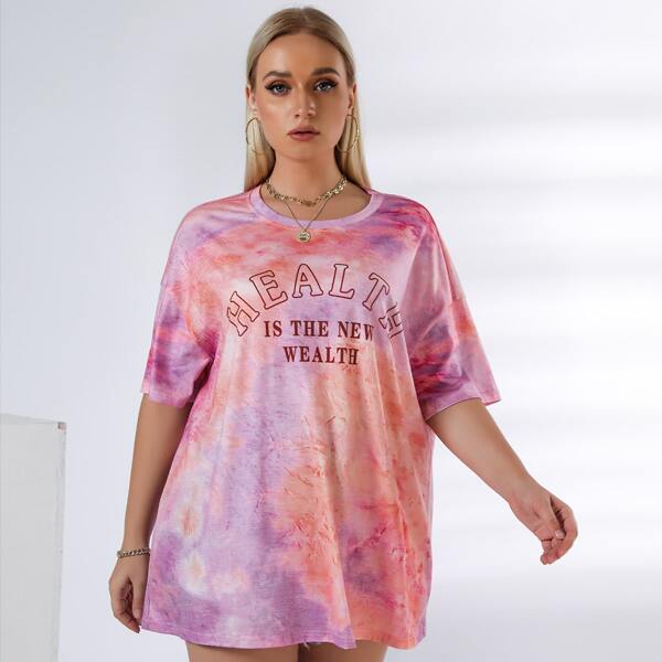 

Plus Tie Dye Slogan Graphic Tee, Multicolor