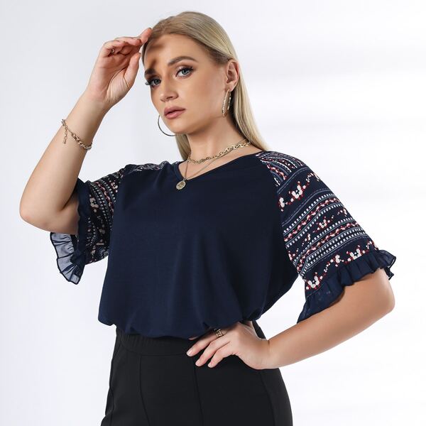 

Plus Ruffle Raglan Sleeve Tee, Navy blue