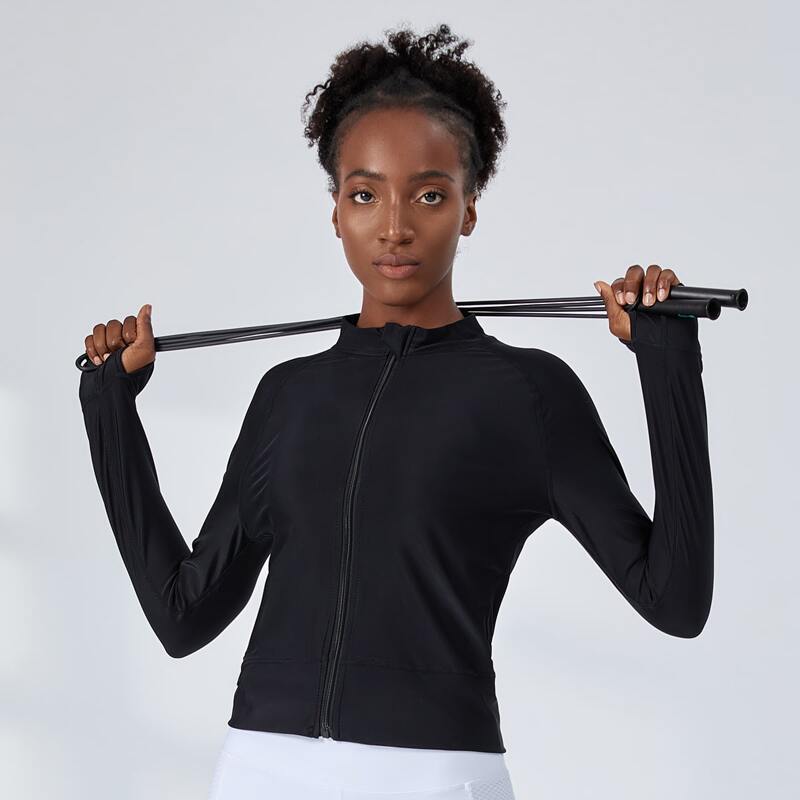 

Absorbs Sweat Anti-UV Zip Up Thumb Hole Sports Jacket, Black