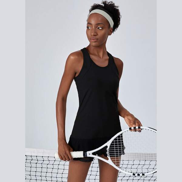 

Solid Racerback Tennis Dress, Black