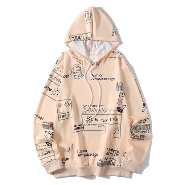 

Men Letter Graphic Drawstring Hoodie, Apricot