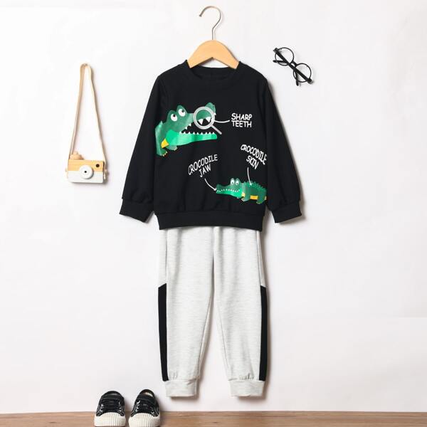 

Toddler Boys Cartoon And Letter Graphic Sweatshirt & Pants, Multicolor