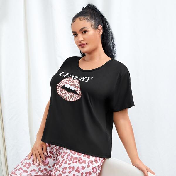 

Plus Lip & Letter Print PJ Set, Multicolor