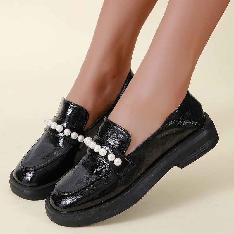 

Faux Pearl Decor Loafers, Black