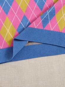 SHEIN V-neck Argyle Sweater Vest - Multicolor - View 4