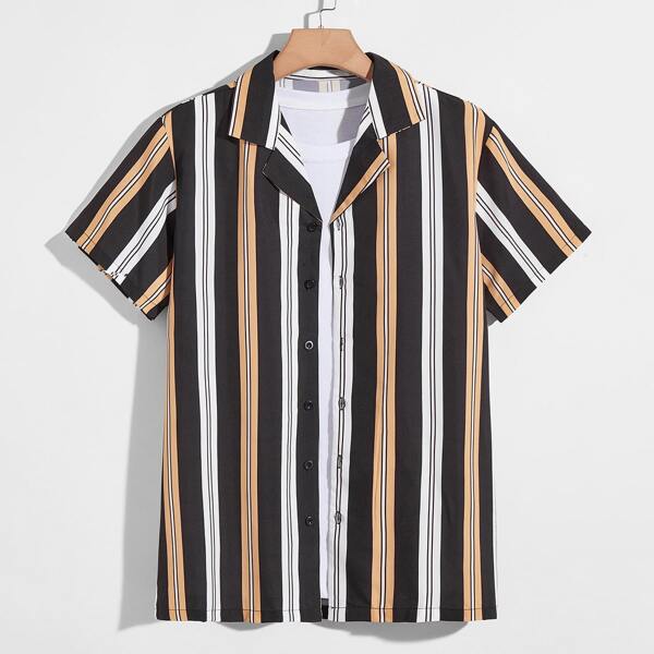 

Men Button Front Striped Shirt, Multicolor