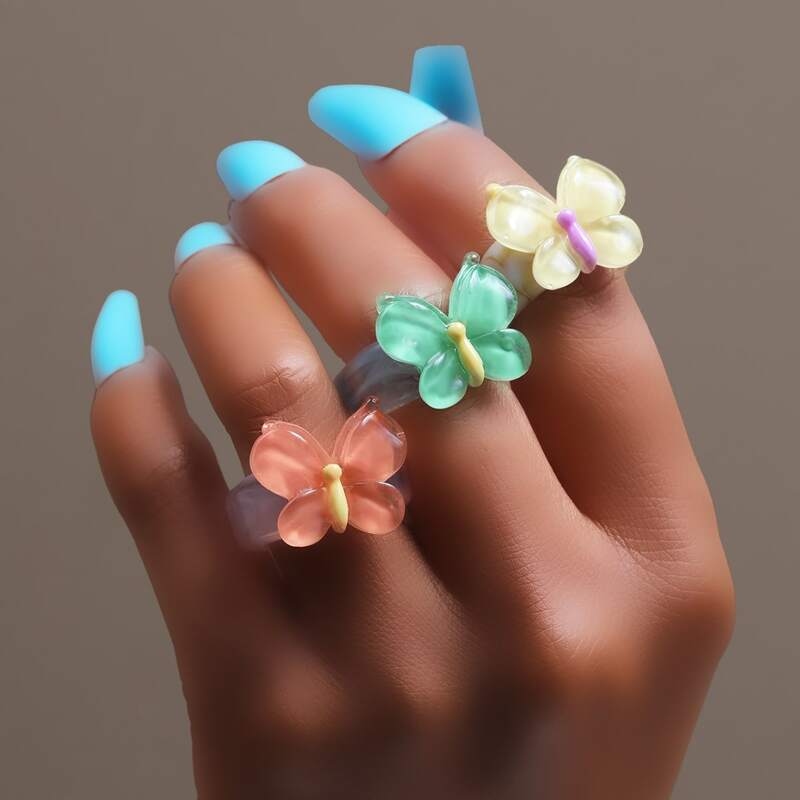 

3pcs Butterfly Ring, Multicolor