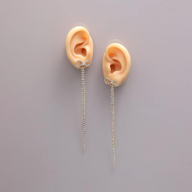 

Rhinestone Bow Drop Earrings, Gold
