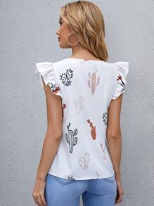 SHEIN Clasi 仙人掌荷葉袖上衣 - 彩色 - 查看 3