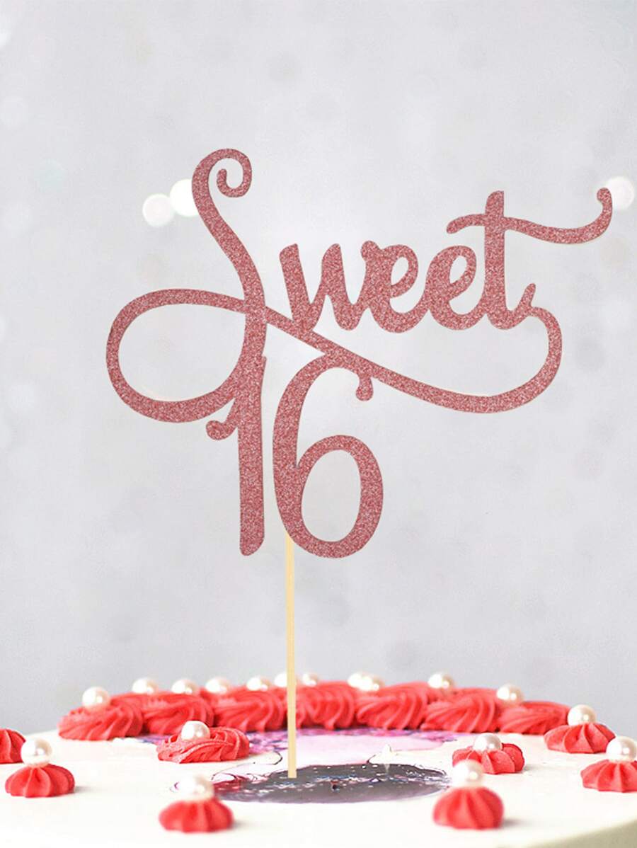 1pc Glitter 16th Birthday Cake Topper - Rose Gold - View 1