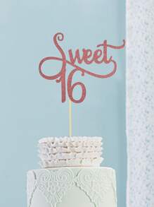 1pc Glitter 16th Birthday Cake Topper - Rose Gold - View 2