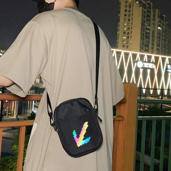 

Men Arrow Pattern Crossbody Bag, Black