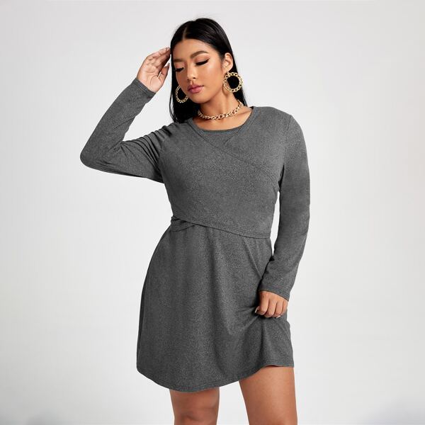 

Plus Wrap Cross A-line Dress, Dark grey