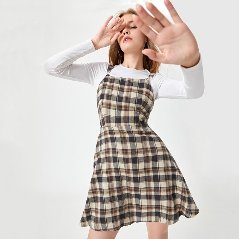 

Plaid Pinafore Dress, Multicolor