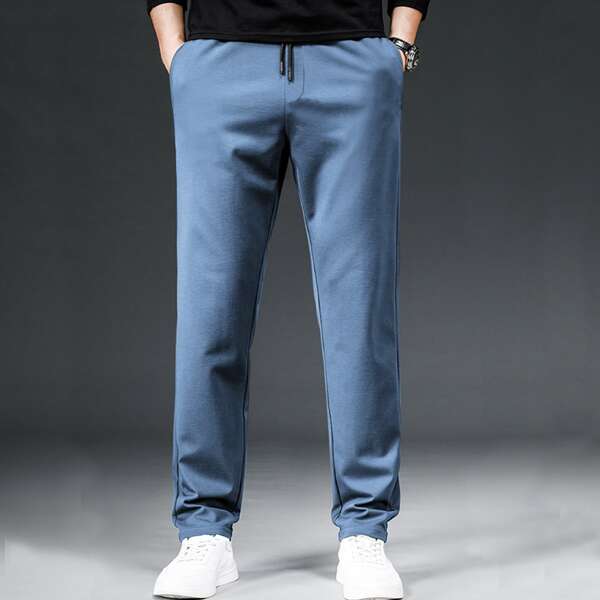 

Men Solid Straight Leg Pants, Dusty blue