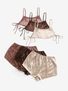 3入組側繫帶緞面吊帶睡衣套裝 - 彩色 - 查看 2