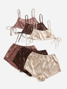 3入組側繫帶緞面吊帶睡衣套裝 - 彩色 - 查看 3