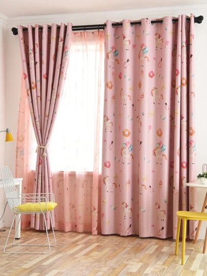 兒童單獨角獸印花拼塊窗簾