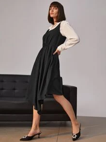 SHEIN Unity Solid Zip Back Asymmetrical Hem Dress Without Blouse - Black - View 1